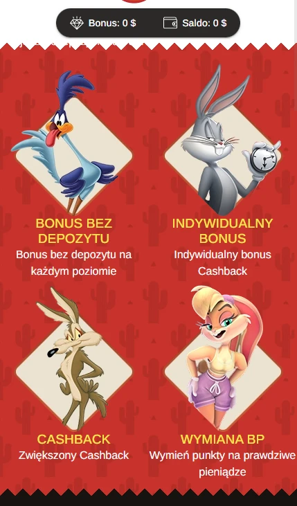 Beep Beep Casino bonus bez depozytu – panel bonusów