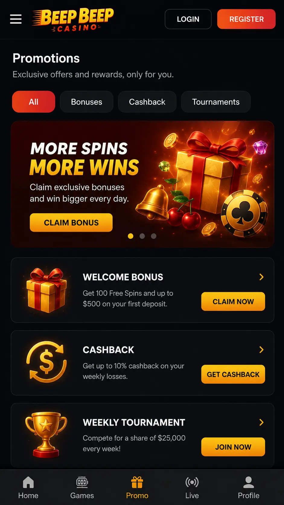 Beep Beep Casino kody promocyjne – bonusy i cashback